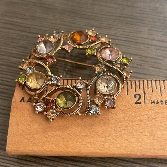 Monet Antique Gold-tone Scroll Pin with Rhinestones - Picture 5 of 16